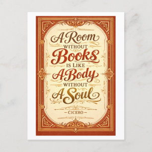 Postal "Una habitación sin libros" cita de Cicerón