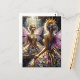 Postal Una hada vestida con un traje cristalino se ve ref