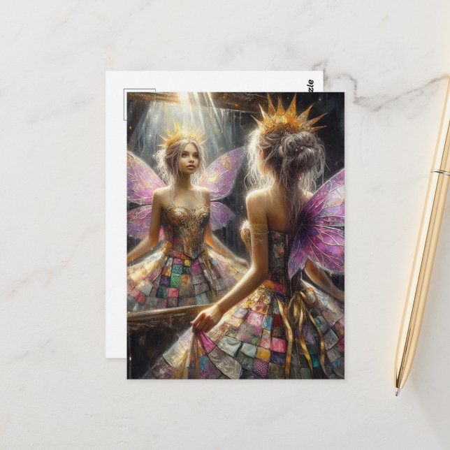 Postal Una hada vestida con un traje cristalino se ve ref (Anverso/Reverso In Situ)