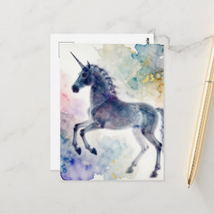 Postal Una hermosa acuarela de unicornio