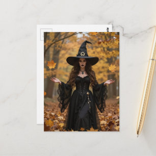 Postal Una hermosa bruja en otoño
