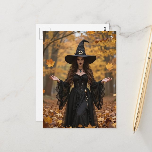 Postal Una hermosa bruja en otoño (Anverso/Reverso In Situ)