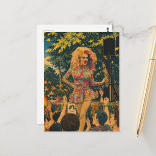 Postal Una hermosa drag queen en parque Arte retro colori