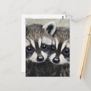 Postal Una Hermosa Pareja de Bebés Mapaches