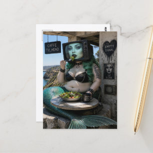 Postal Una hermosa sirena gótica comiendo ensalada
