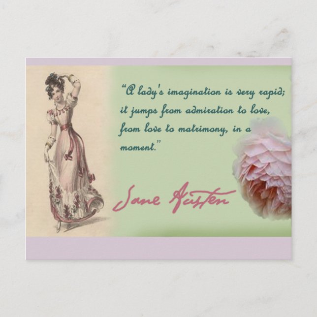 Postal Una imaginación de las damas, cita de Jane Austen (Anverso)
