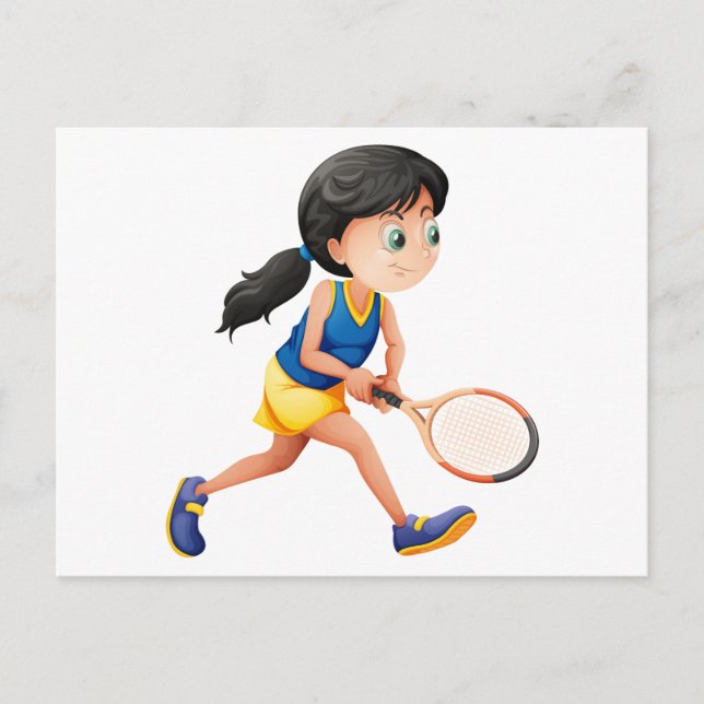 Postal Una joven jugadora jugando al tenis (Anverso)