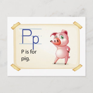 Postal Una letra P para el cerdo