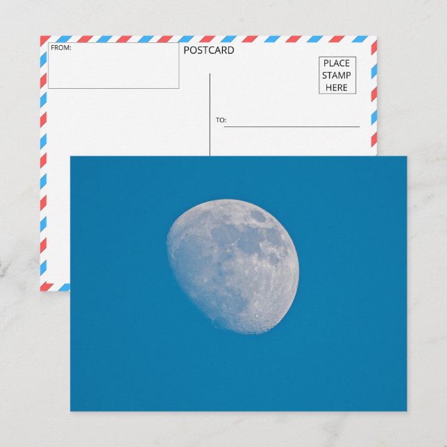 Postal Una luna serena contra un cielo azul claro (Anverso / Reverso)