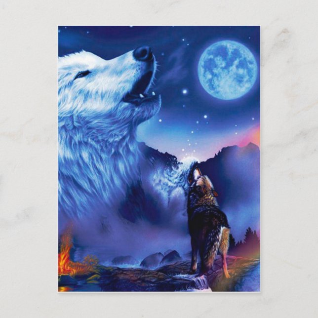 Postal Una manada de lobos en una noche oscura (Anverso)