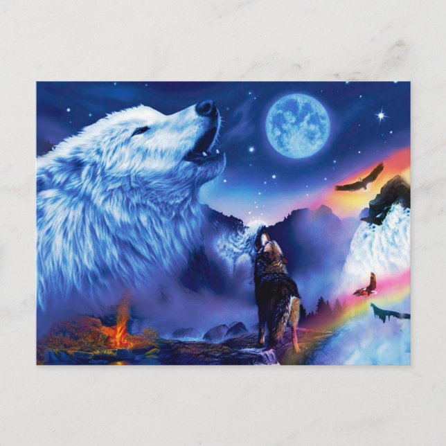 Postal Una manada de lobos en una noche oscura (Anverso)