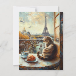 Postal Una mañana en París | Gato de jengibre en un café