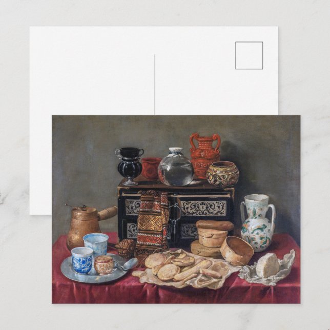 Postal Una mesa de cocina: Bowl, copa y vida de pan (Anverso / Reverso)