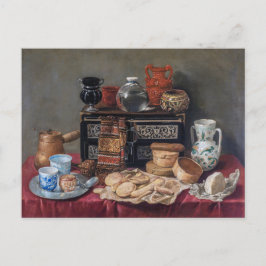 Postal Una mesa de cocina: Bowl, copa y vida de pan