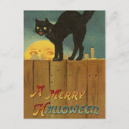 Postal Una mora Hallowe'en Spooky Black Cat Vintage Art