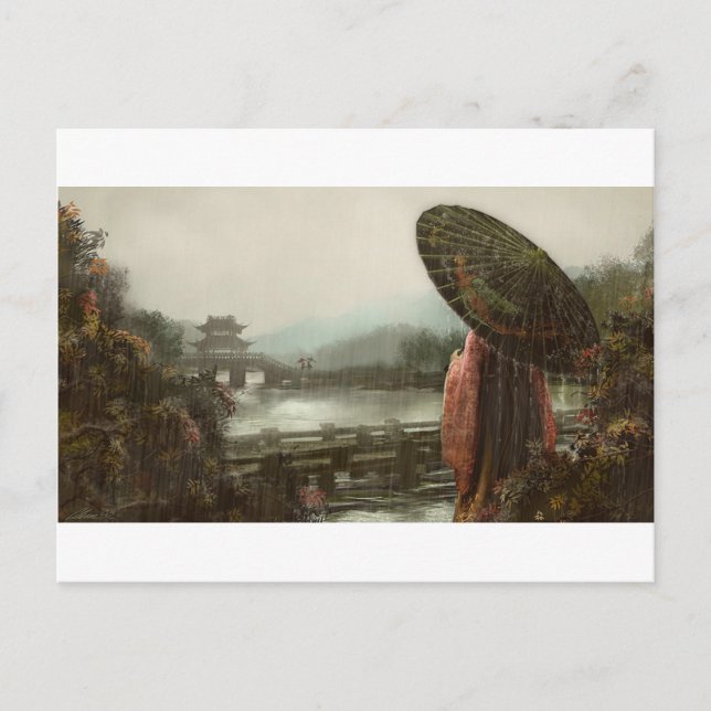 Postal Una mujer asiática ventilado vestida con atuendo t (Anverso)