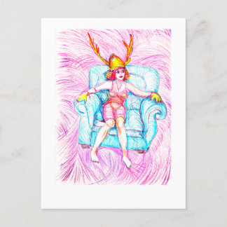 Postal Una mujer con casco de samurai