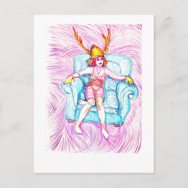 Postal Una mujer con casco de samurai (Anverso)