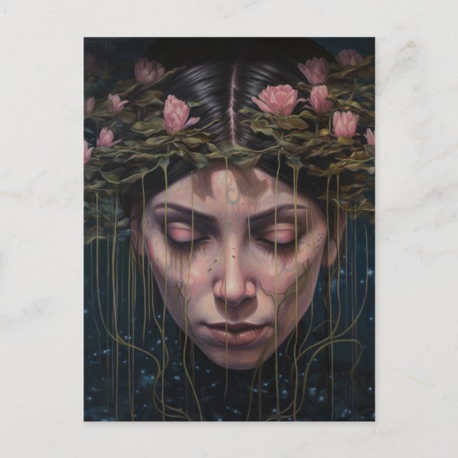 Postal Una Mujer Con Flores De Lirio De Agua (Anverso)