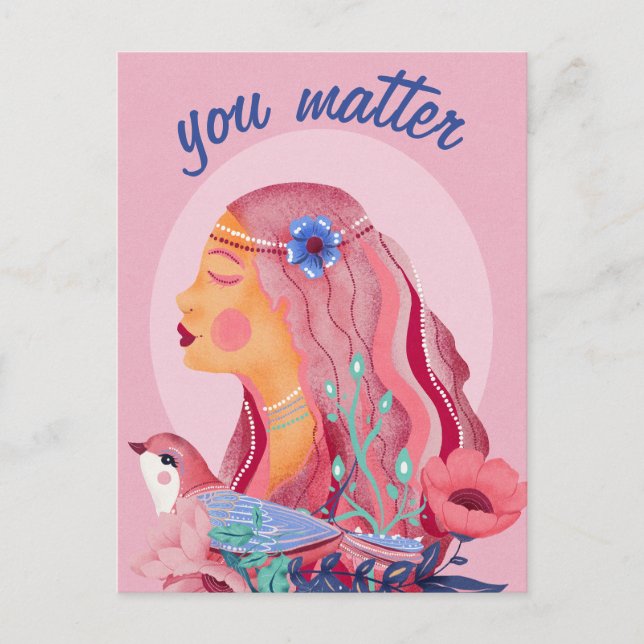 Postal Una mujer de arte popular europea brillante y feli (Anverso)