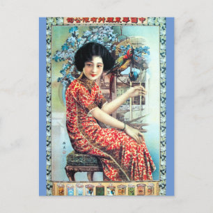 Postal Una mujer de China con loro vintage