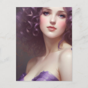 Postal Una mujer de Curly Haired en morado