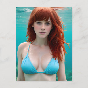 Postal Una mujer de origen rojo en un submarino de Bikini
