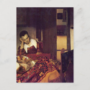 Postal Una mujer durmiendo por Johannes Vermeer