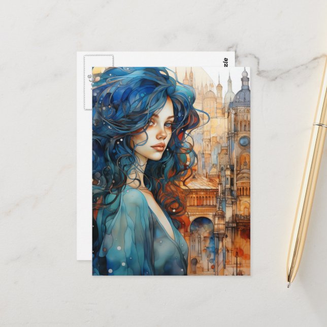 Postal Una mujer en la ciudad (Anverso/Reverso In Situ)