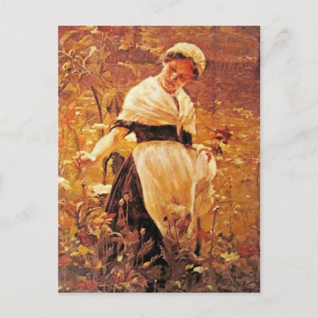 Postal Una mujer en un campo (Anverso)