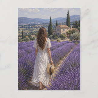 Postal Una mujer en un campo de lavanda por M. Laplante