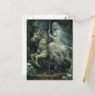 Postal Una mujer fantasma en un caballo de carrusel aband