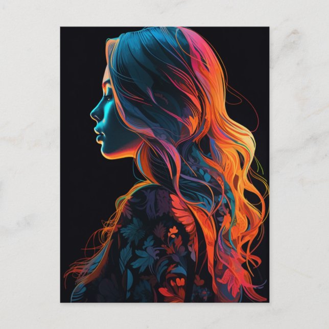 Postal Una mujer hermosa con camisa floral (Anverso)