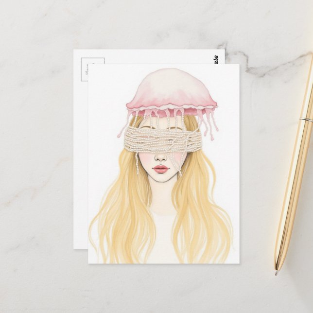 Postal Una mujer hermosa con medusas y perlas (Anverso/Reverso In Situ)
