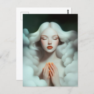 Postal Una Mujer Hermosa Meditando En Las Nubes