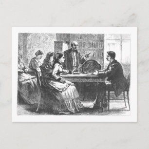 Postal Una mujer negocia con un gerente de fábrica, asist