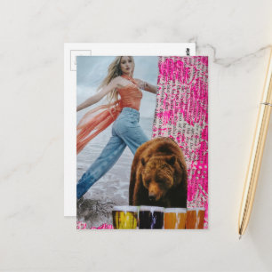 Postal Una mujer que eligió el collage surrealista de oso