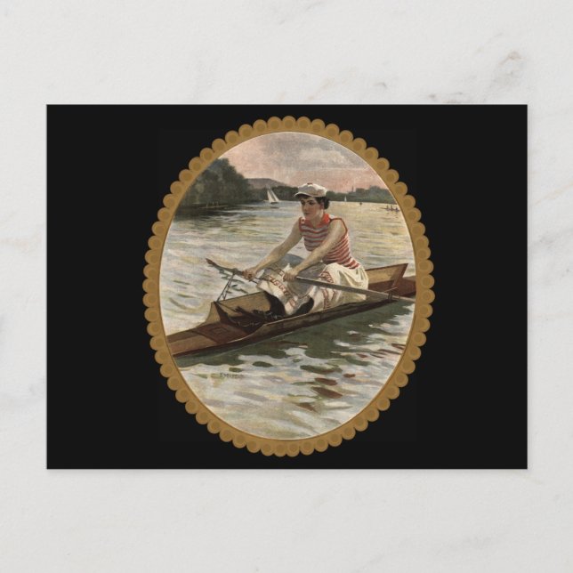 Postal Una mujer que ríe en un hermoso lago (Anverso)