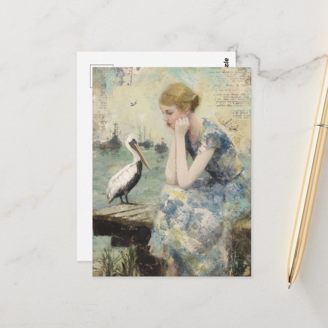 Postal Una mujer y un colegio de medios mixto pelicano (Anverso/Reverso In Situ)