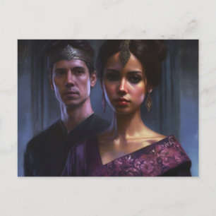 Postal Una mujer y un hombre vestidos de púrpura real con