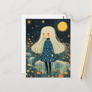 Postal Una niña adorable entre las flores