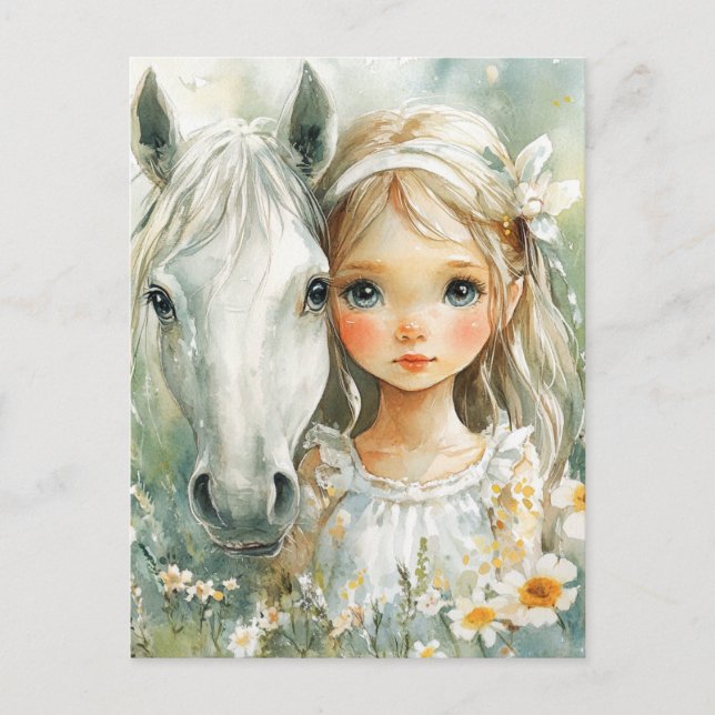 Postal Una niña con un caballo (Anverso)