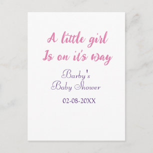 Postal Una niña está en camino baby shower rosa nombre 