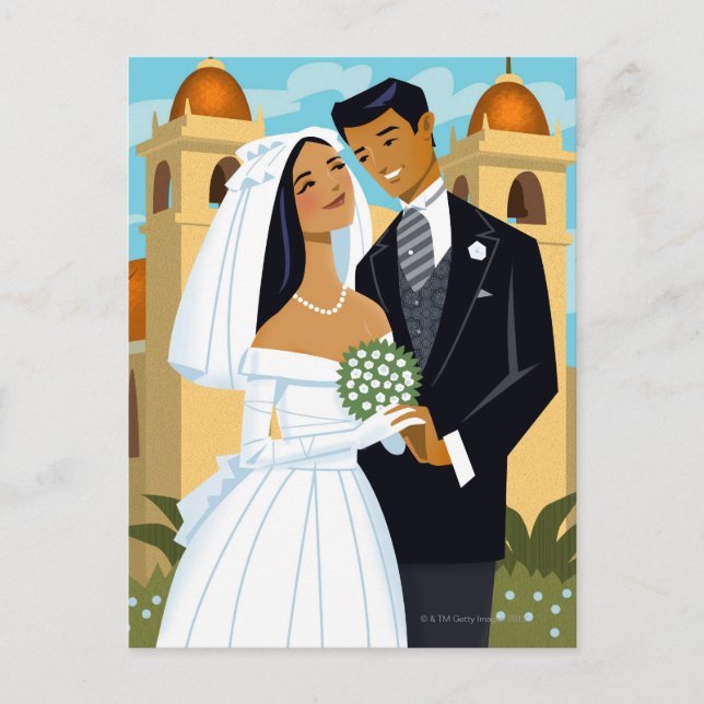 Postal Una novia y un novio (Anverso)