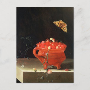 Postal Una olla de fresas silvestres