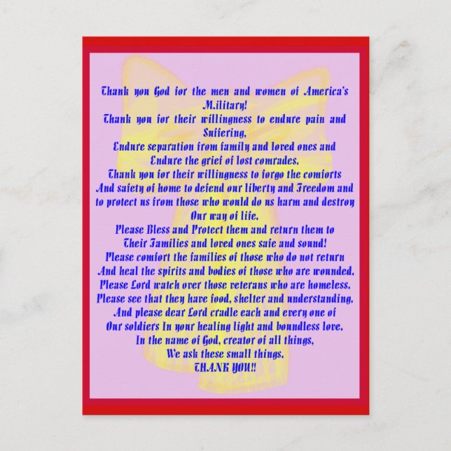 Postal Una Oración Para Nuestros Soldados (Anverso)