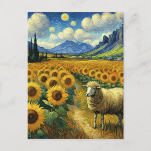 Postal Una oveja en el campo del girasol Faux Van Gogh