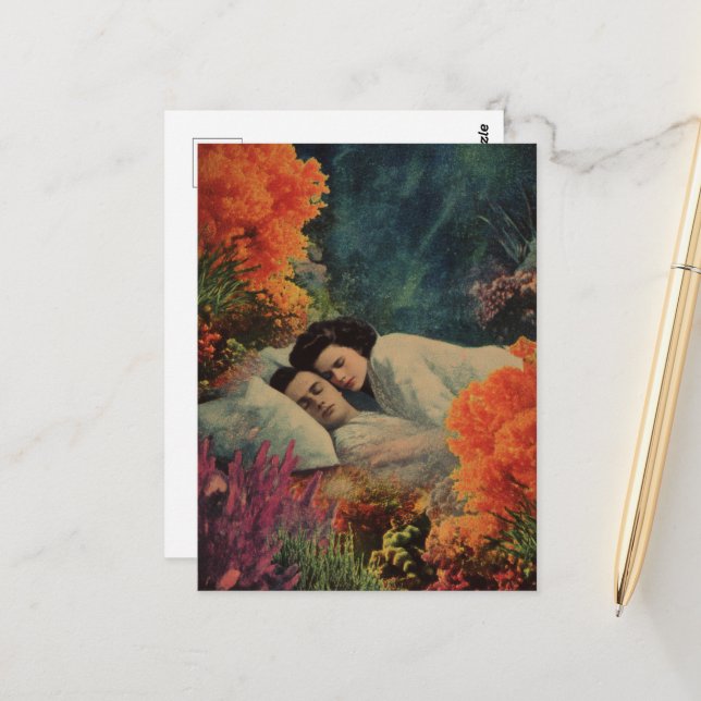 Postal Una pareja en un cuarto de baño submarino surreali (Anverso/Reverso In Situ)