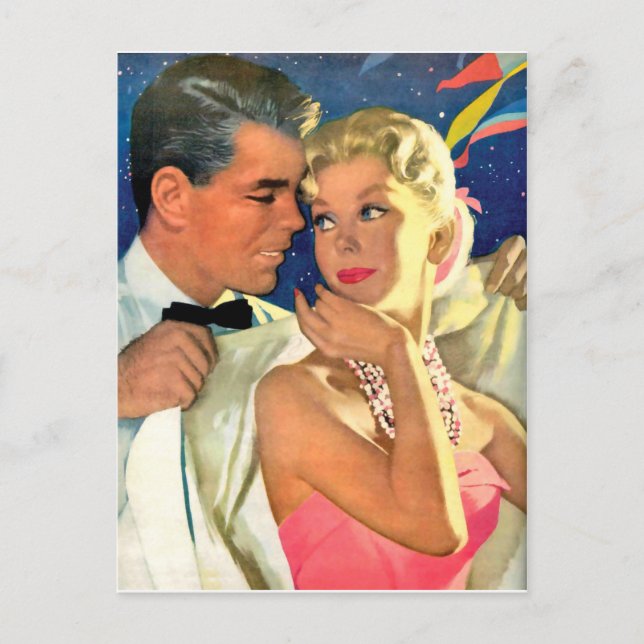 Postal Una pareja joven enamorada saliendo, romántico vin (Anverso)