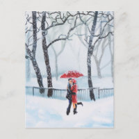 Una pareja romántica bailando en el paraguas rojo 